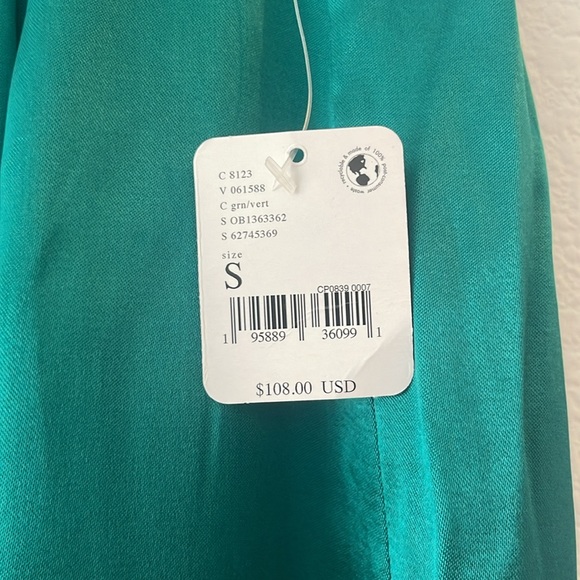 NWT Free people Satin Emerald green wide leg pant Sz S - Picture 2 of 4